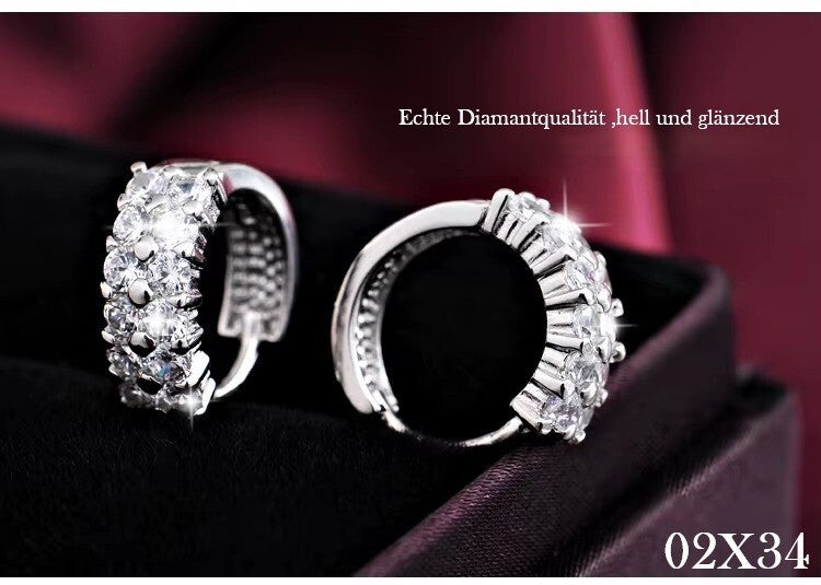 Damen Ohrringe Creolen 925 Sterling Silber Zweireihige Zirkon Hypoallergene Oh1