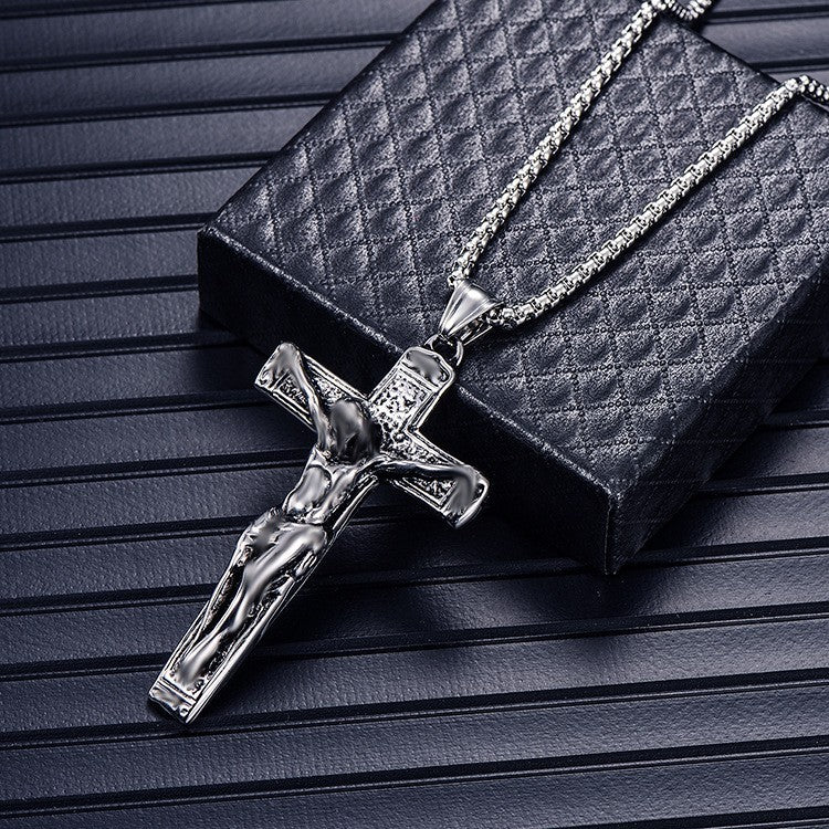 Herren Halskette versilbert Christus Jesus Kreuz Kruzifix Edelstahl Anhänger8