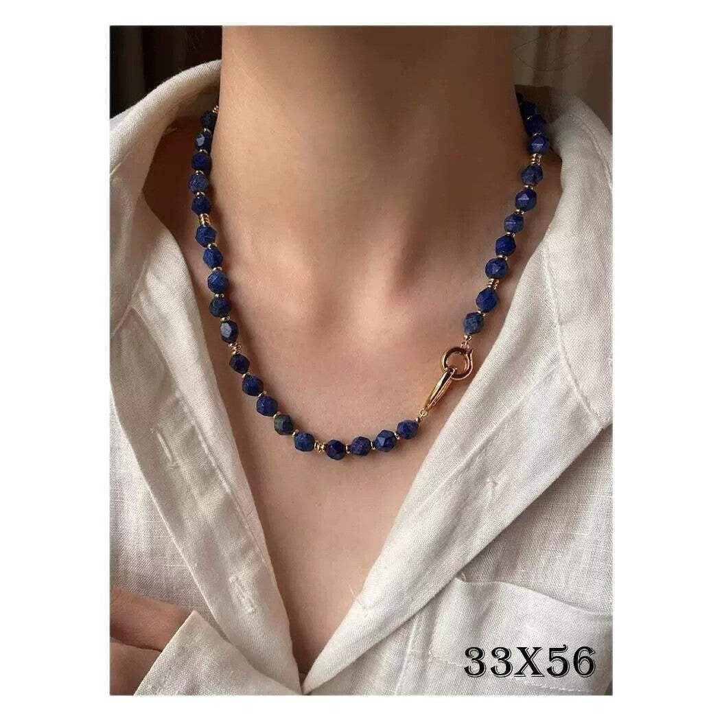 Halskette Lapislazuli für Damen aus facettierten, matten Lapislazuli-Perlen 42cm8