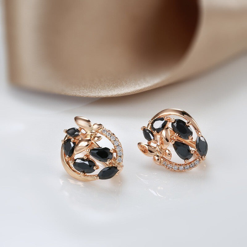 Luxus Ohrringe 585 Rolled Roségold überzogen mit Schwarz CZ für Damen Geschenk3