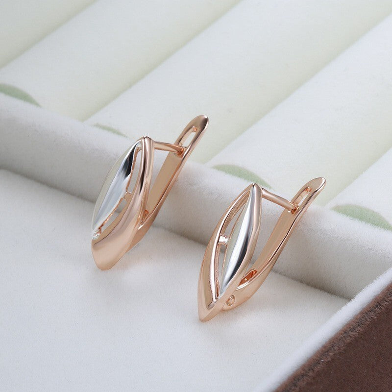 Luxus Damen Ohrringe 585RG  Rose Gold Zweifarbige Pfirsichherzohrringe0