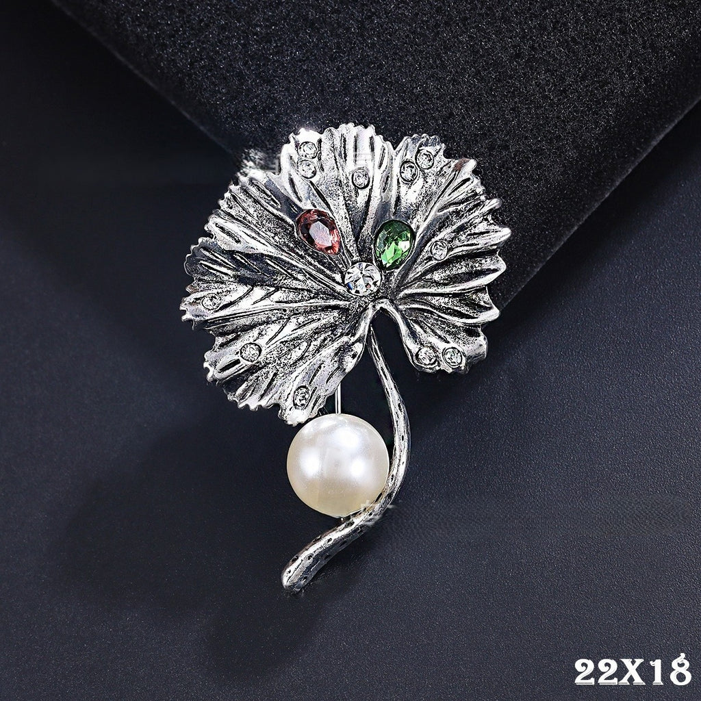 Kreative Damen LotusblattBrosche, exquisite LuxusLegierung, Perlenpflanze0