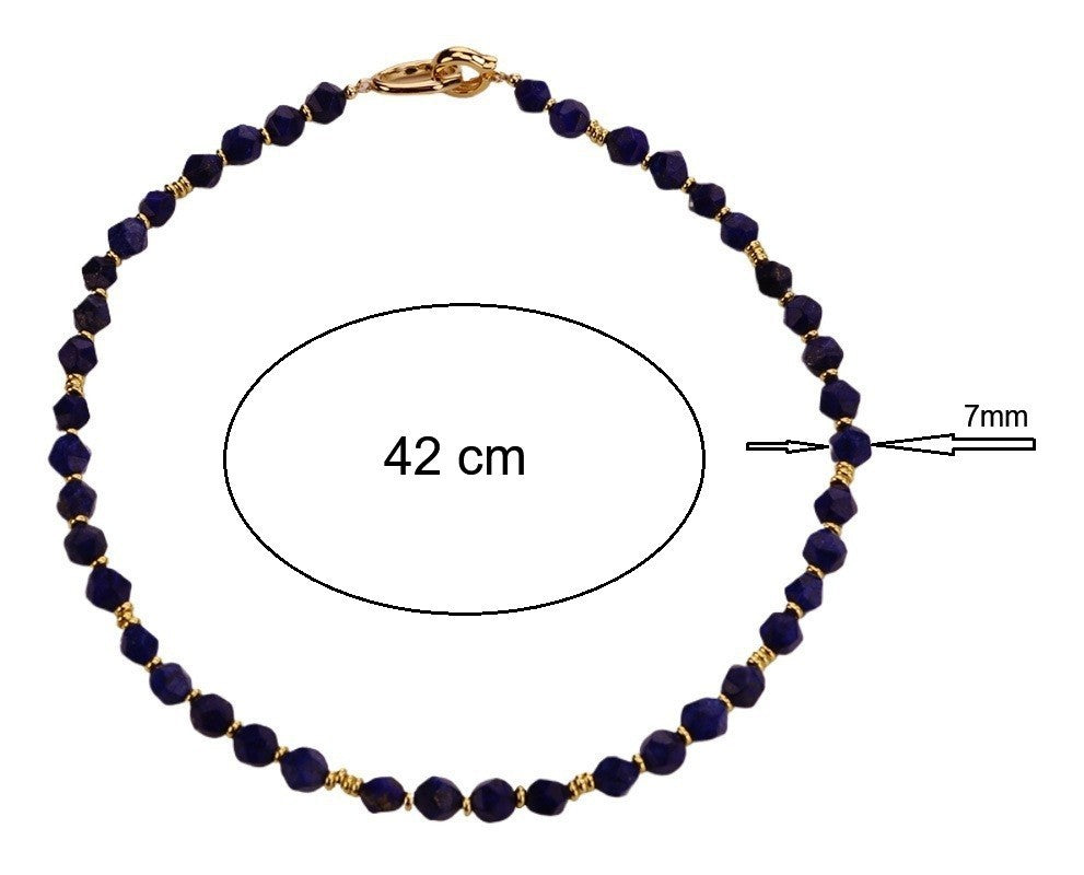 Halskette Lapislazuli für Damen aus facettierten, matten Lapislazuli-Perlen 42cm5