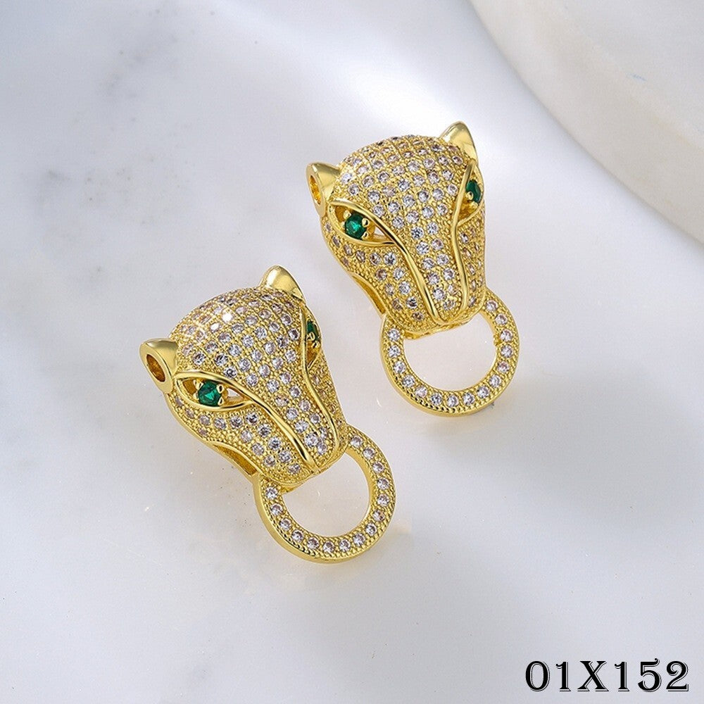 Schöne Damen Ohrringe Ohrstecker 18 Karat GoldLeopardenkopfZirkonOhrringe0