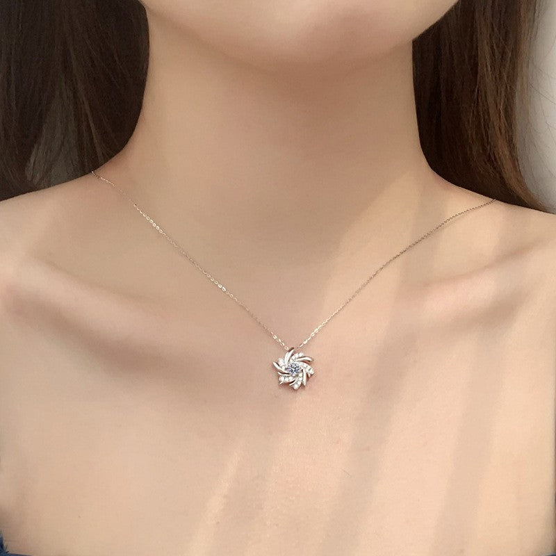 Damen 925S Silber Halskette 50 Punkte [Zirkon]Anhänger Form einer Windmühle au2