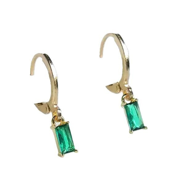 Luxus Ohrringe Creole Zirkonia grüner Kristall Gold 18K vergoldet minimalistis3