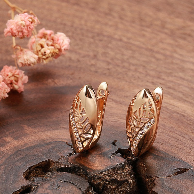 Damen Ohrringe Rosé Gold 585RG MicroIntarsien Natürlich Zirkon Schmuck Geschenk5