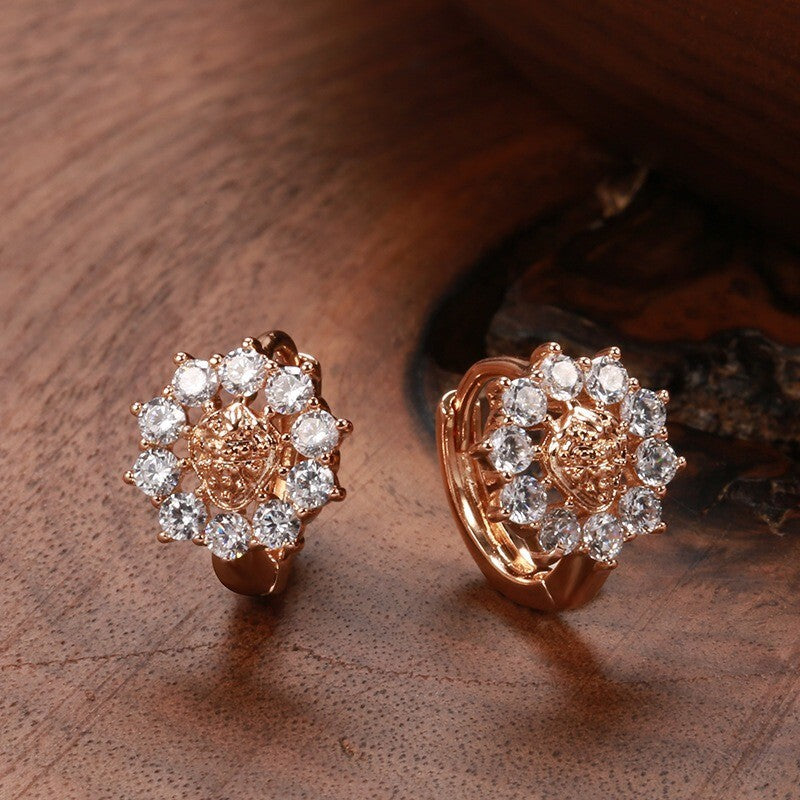 Luxus Ohrringe Creole Blume Zirkonia Kristall 585 Rosegold überzogen Geschenk D1