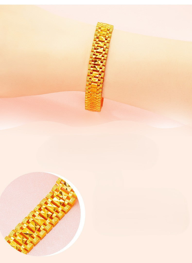 Herren Armband Armbanduhrkette Sandgoldschmuck in Tankform aus 24K Goldimitat,7