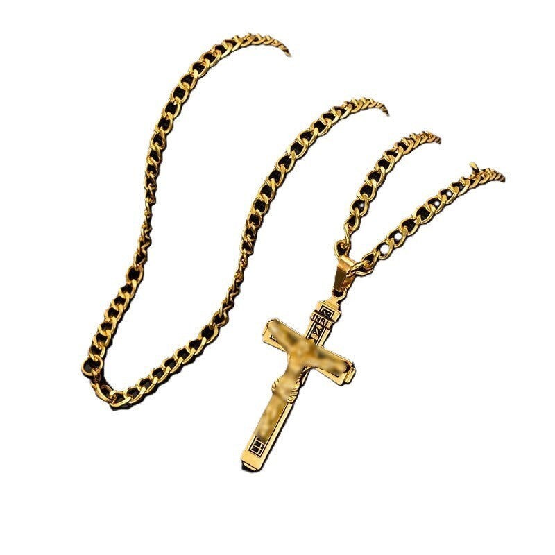 Gold Jesus Christus Kreuz Halskette Titanstahlkette, Legierungsanhänger Unisex1