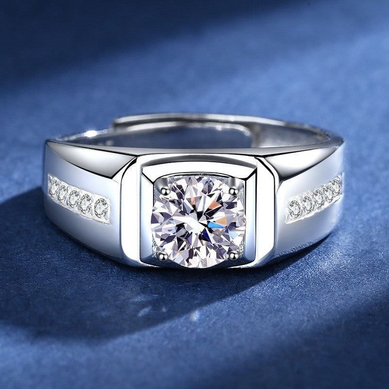 925 Sterling Silber Herren Ring mit 1 Karat Zirkonia, Eheringe stilvolle verstel7