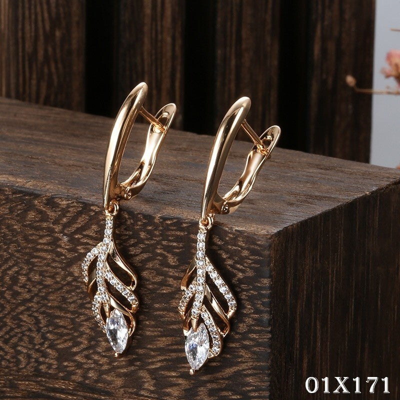 Luxus Damen Ohrringe 585 Roségold schlichtes Temperament Mikrodiamant Blumenanhä0