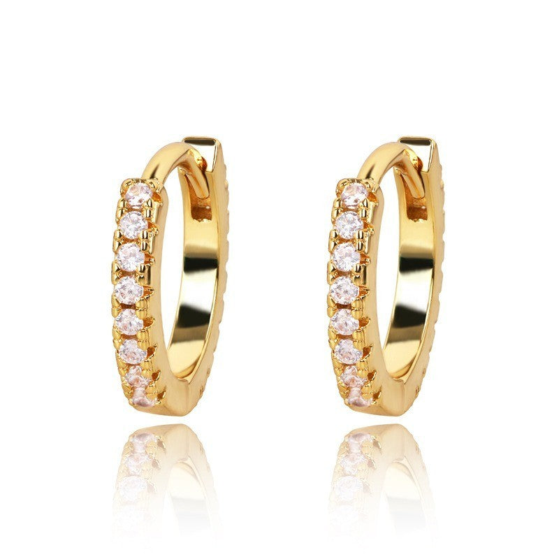Kleinen Damen Ohrringe Creole Runden Gold vergoldet Mit Zirkonia Für Damen4