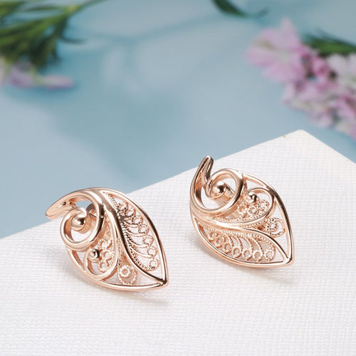 Luxus Damen Blatt Ohrringe 585 Roségold Ohrringe in kaltem Stil einfache hohle1