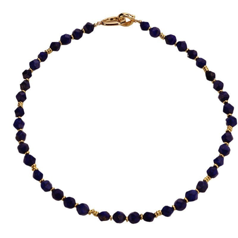 Halskette Lapislazuli für Damen aus facettierten, matten Lapislazuli-Perlen 42cm7
