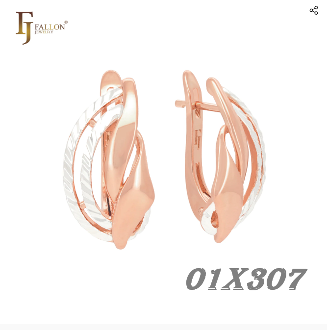 Damen Zweifarbige Ohrringein 585 Roségold ineinandergreifenden Bändern ,Schmuck7