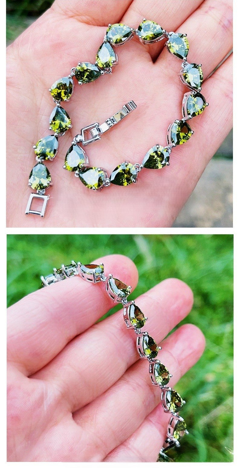 Damen Armband Olivgrünes Zirkonarmband AAATropfenzirkonIntarsienNischendesign4