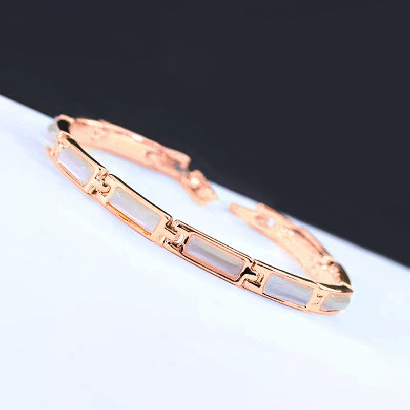 Damen Armband mit Katzenaugenstein in Roségold Messing vergoldet schlichtes 19cm6