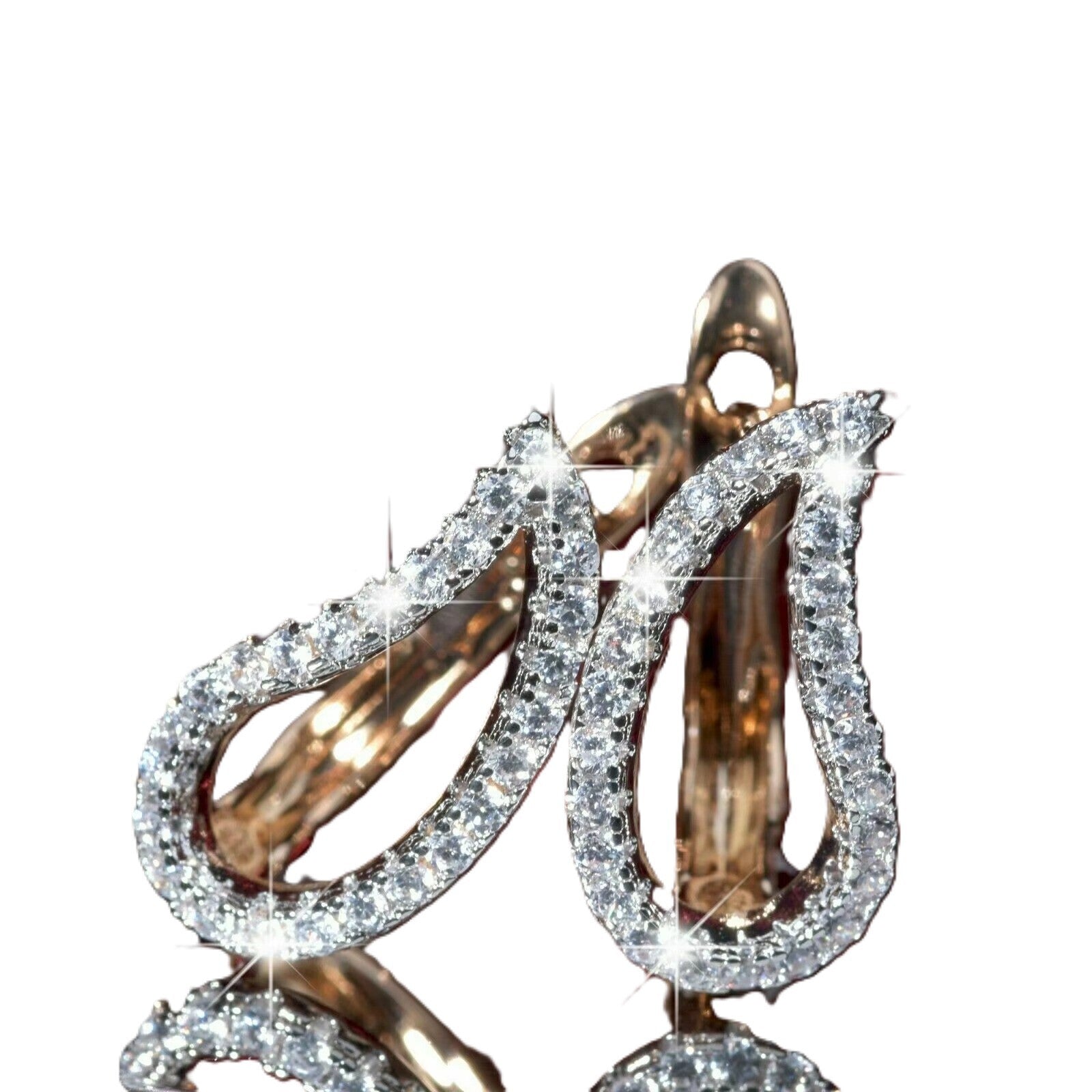 Luxus Ohrringe Creole ungewöhnliche blattförmige Hochzeitsschmuck Kristall Gold5