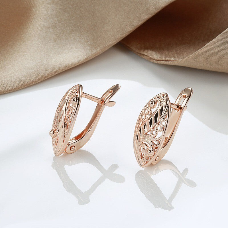 Luxus Damen Ohrringe 585 Rose Gold mit Hohlmuster für Frauen im kalten Stil, Oh6