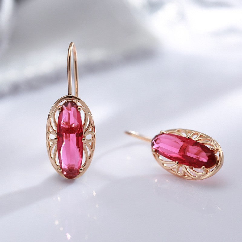 Luxus Dame Ohrringe 585RG Gold Roter Zirkon Brautschmuck, Damenohrringe6