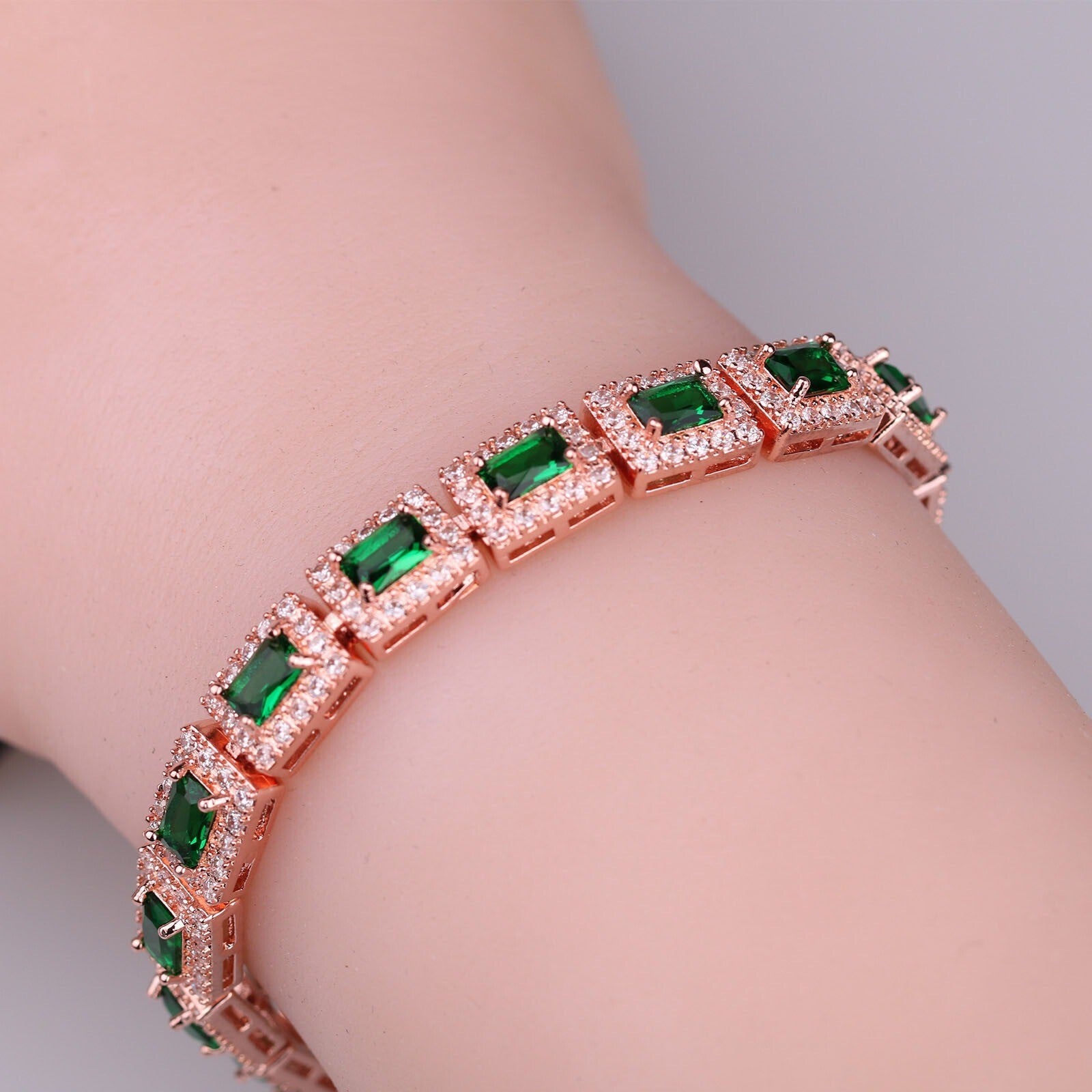 Luxus Damen Armband Rose Gold Grün Zirkon Armband modische Damen Armband voller3