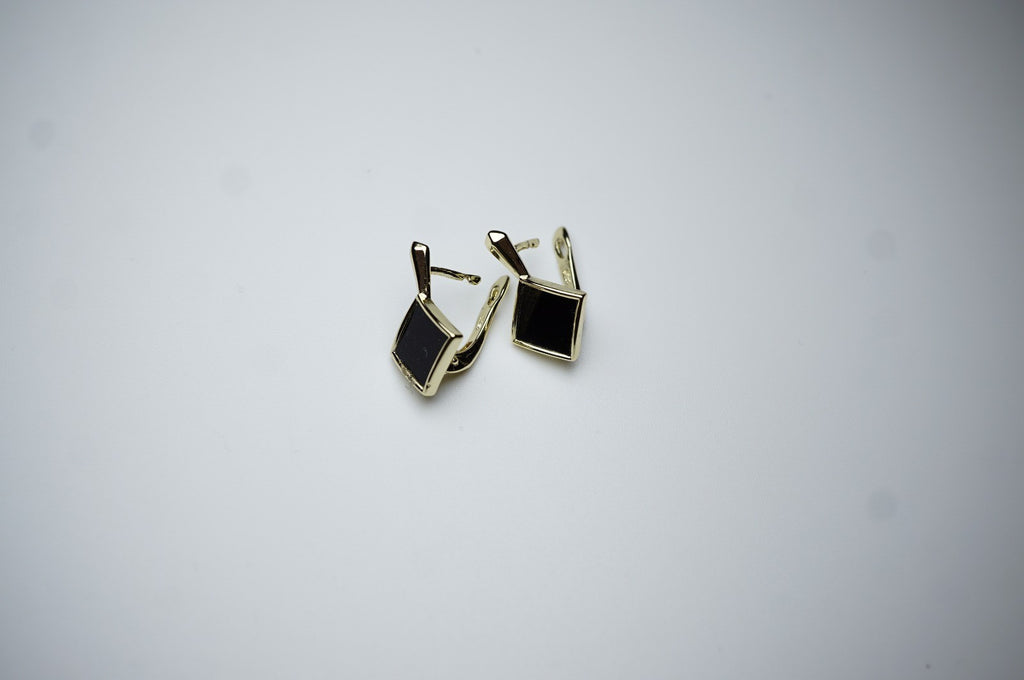 Elegante Damen Gold Ohrringe schwarz emaillierte, rautenförmige Gold (vergoldet)10