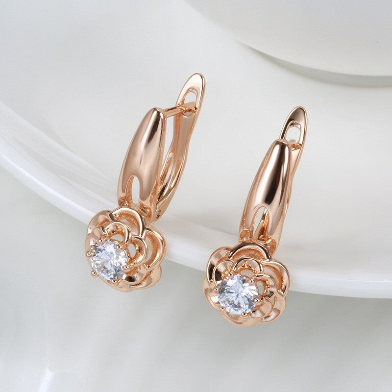 LuxusDamen Ohrringe Blumen 585 Rolled Roségold überzogen Weiß Zirkon für Damen8