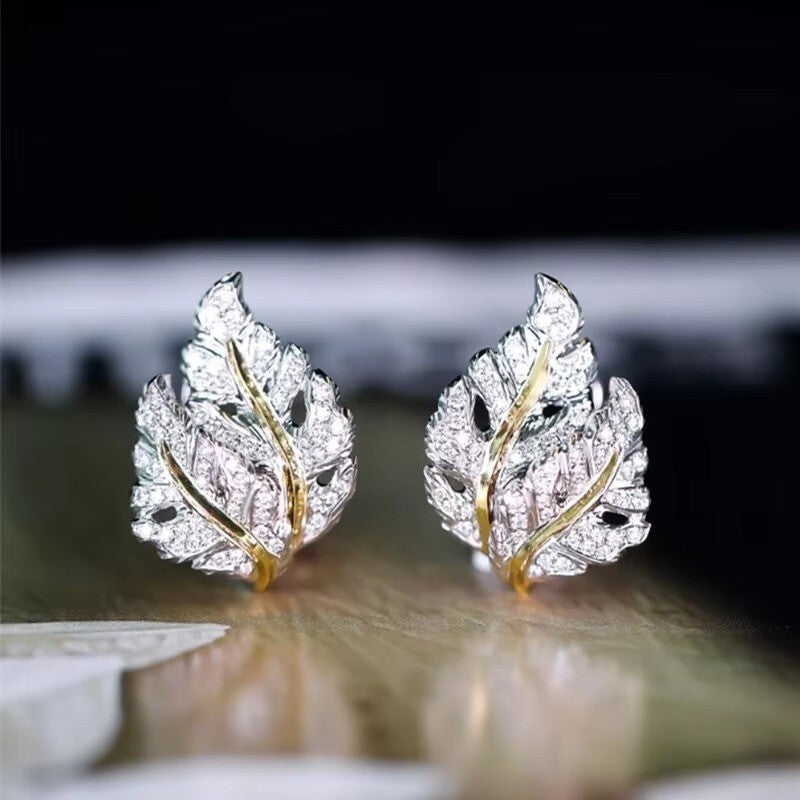 Luxus Ohrringe Creole Blatt Design Voll Gepflastert Gold 18K vergoldet Hochzeit1