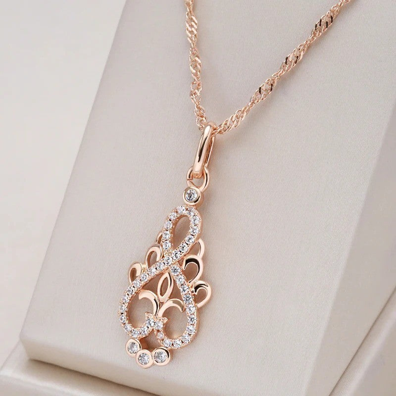 Luxus Damen Halskette mit Anhänger Blume 585er Rosé Gold Walzgold Natürlicher Zi1