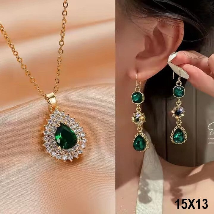 Damen Schmuckset 18 Karat vergoldet Halskette Ohrringe Kette Zirkonia Neu1