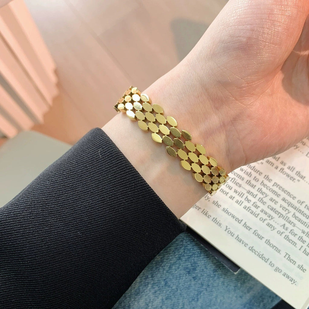 Damen Männer  Armband Titan stahl  mit  Wabenimitation plattiert  18 Karat Gold4