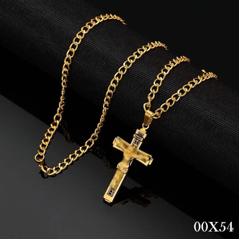 Gold Jesus Christus Kreuz Halskette Titanstahlkette,0