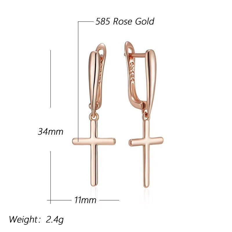Damen Kreuz Ohrringe 585 Rosé Gold Farbe einfache Kreuz Ohrringe für Frauen2