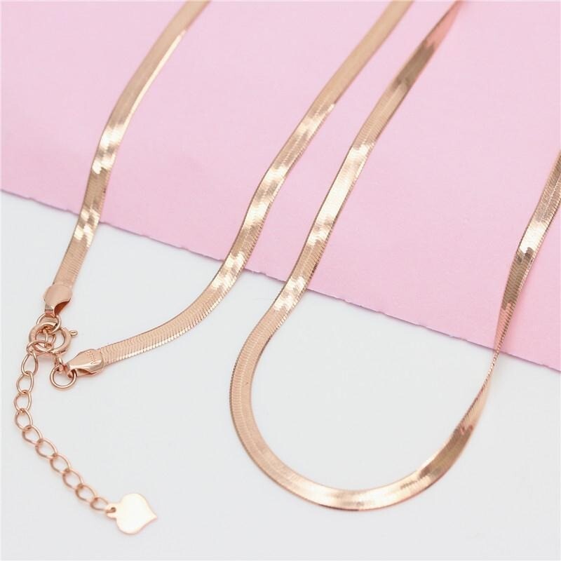Damen Kette Halskette 585 Roségold überzogene Schlangenknochen 42+3cm0