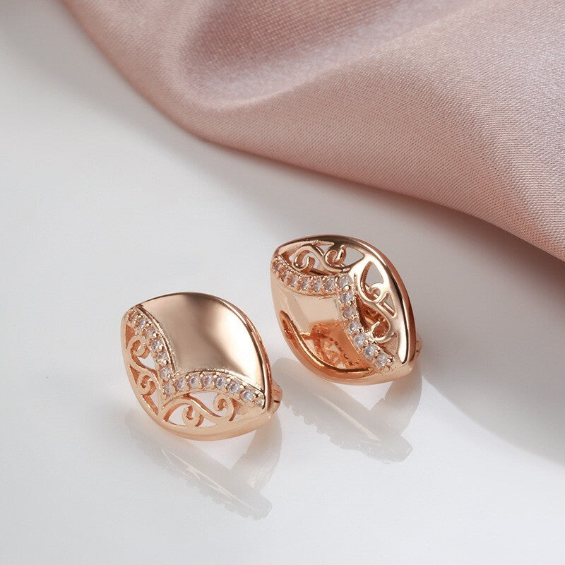 Luxus Ohrringe Glänzend 585 Rose Gold Farbe Baumeln Ohrringe für Frauen Hohl Blu4