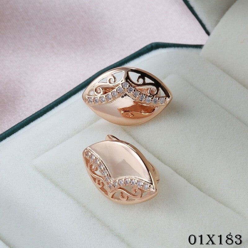 Luxus Ohrringe Glänzend 585 Rose Gold Farbe Baumeln Ohrringe für Frauen Hohl Blu1