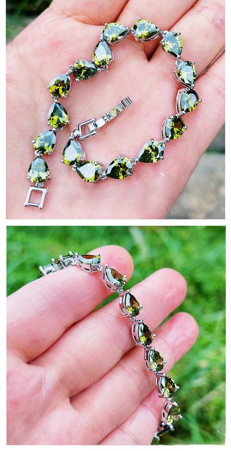 Damen Armband Olivgrünes Zirkonarmband AAATropfenzirkonIntarsienNischendesign5