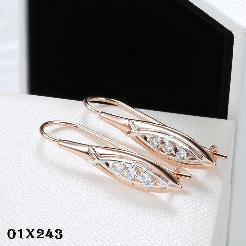 Luxus Damen Ohrringe 585 RG Rosé Gold zweifarbige mit MikroIntarsienZirkon0