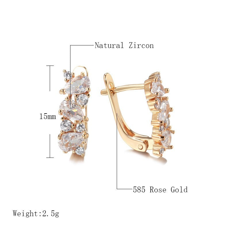 Damen Ohrringe 585 Roségold überzogen voller Zirkon Tropfen Luxus romantische12