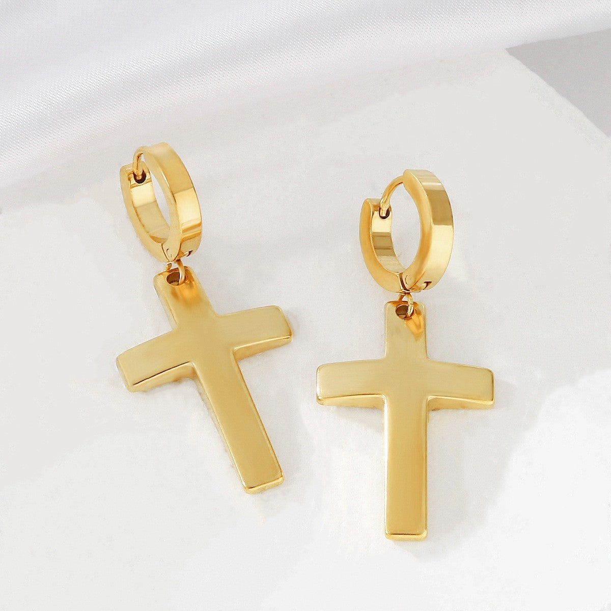 Edelstahl Damen Ohrringe Creole Kreuz 18K Gold HighEndOhrringe galvanisierte3