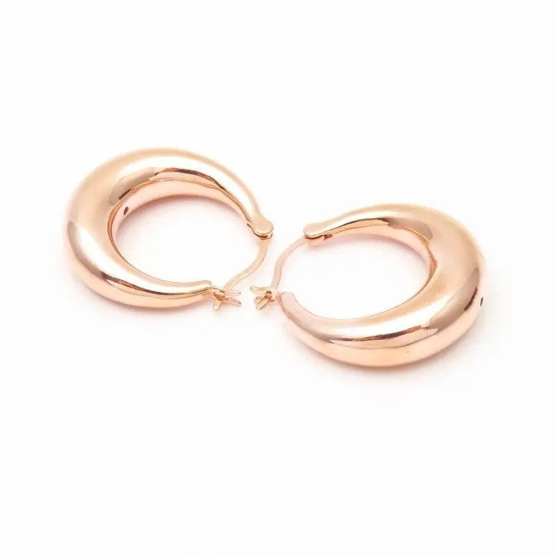 Luxus Damen Creole Ohrringe 585 Rosé Gold plattierte glatte Temperamentpersönlic3