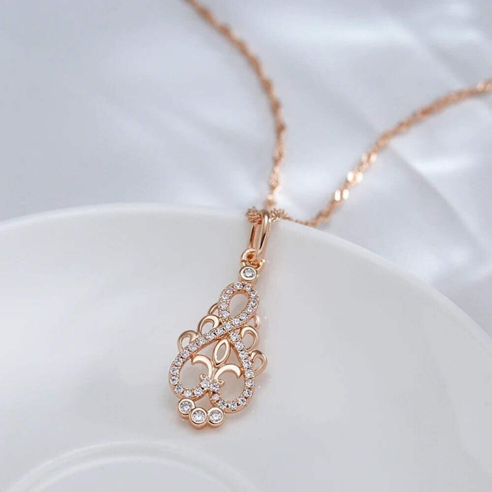Halskette mit Anhänger Blume 585er Rosé Gold Walzgold7