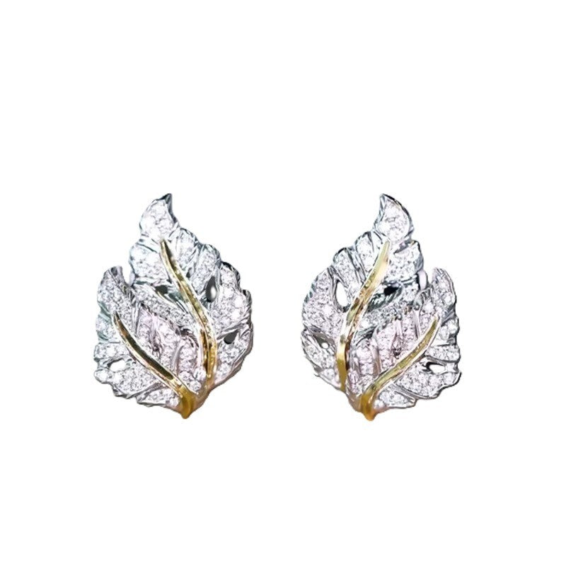 Luxus Ohrringe Creole Blatt Design Voll Gepflastert Gold 18K vergoldet Hochzeit5