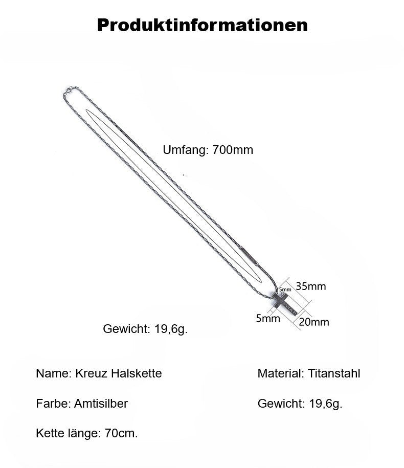 Luxus Titanstahl Kreuz Halskette 70cm Glaube Macht Retro Silber Halskette Männer1
