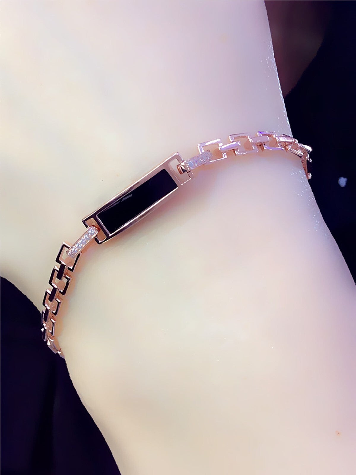 Damen Armband schwarz achat armband rose gold überzogene 17+3cm5