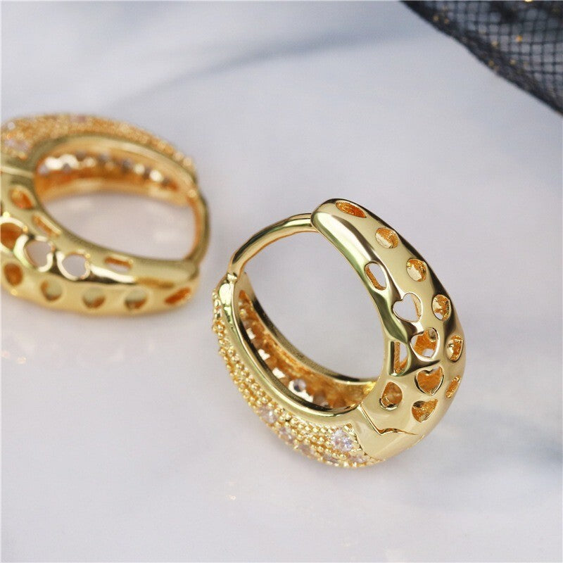 Luxus Damen Ohrringe Creolen Zirkon Galvanisierung mit Echtgold Gold Farbe7