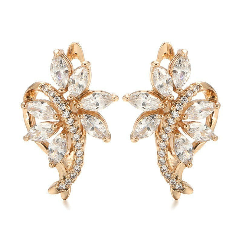 Luxus Damen Ohrringe 585RG Roségold überzogen Blumen Weiß CZ für Damen Geschenk5