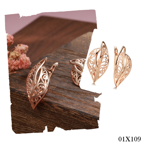 Luxus Damen Blatt Ohrringe 585 Roségold Ohrringe in kaltem Stil einfache0