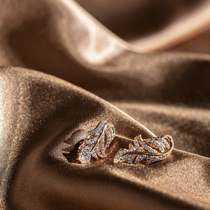 Luxus Damen Ohrringe 585 Rolled Roségold überzogen Blatt CZ für Damen Geschenk2